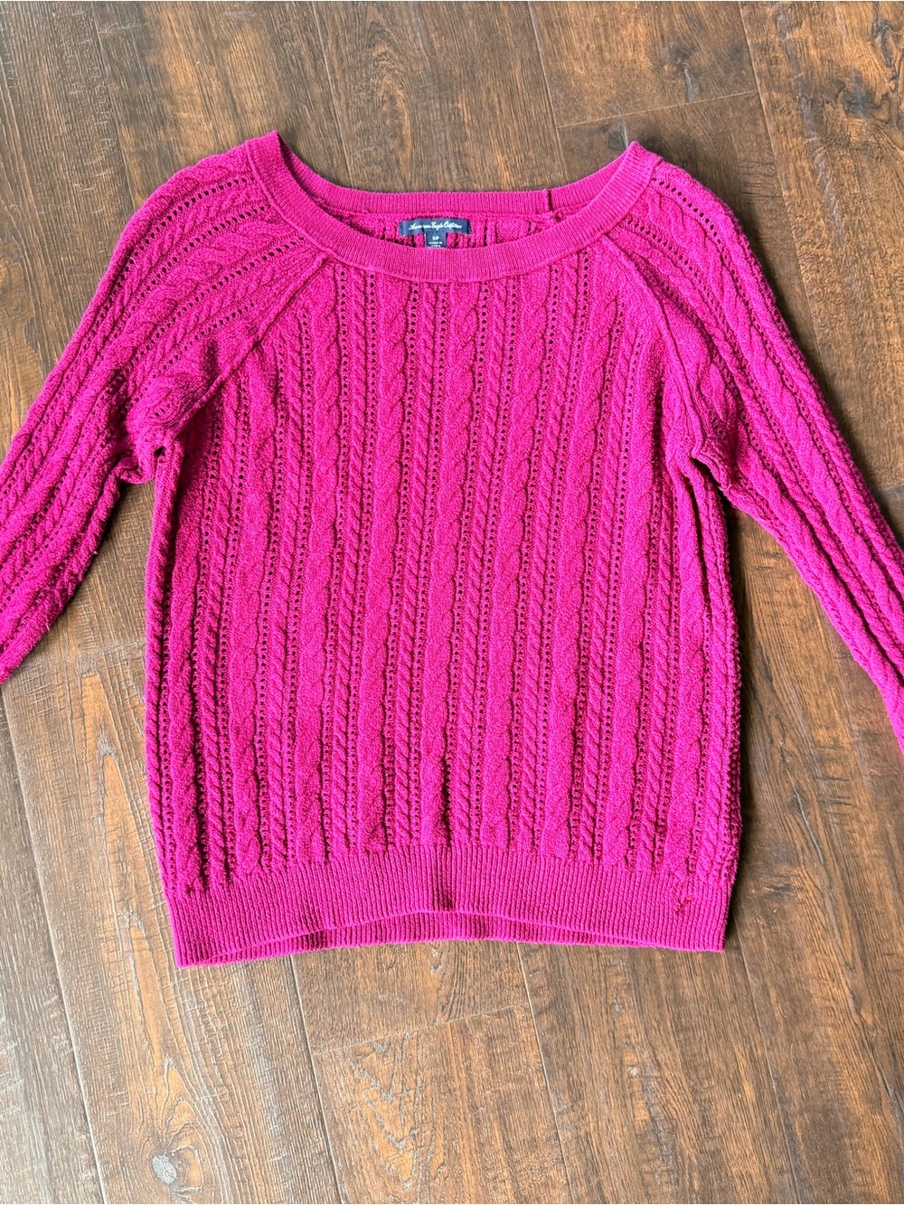 American Eagle Outfitters Bright Magenta Cable Crewneck Sweater